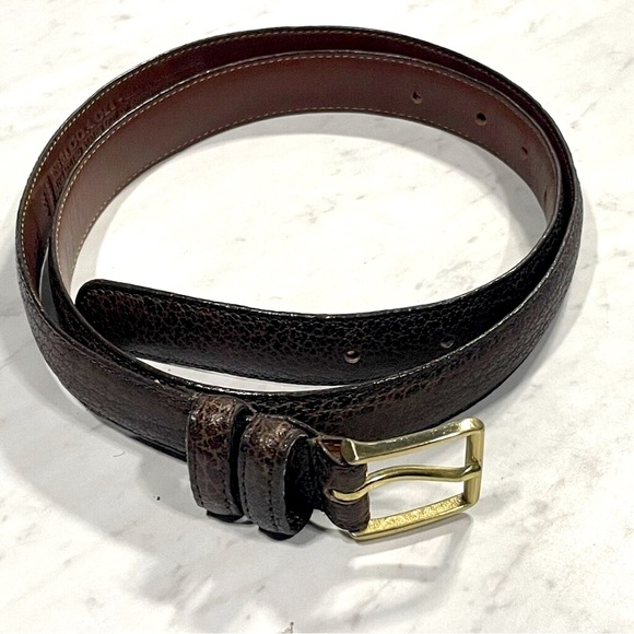 Coach Mahogany Brown Textured Buffalo Leather Belt with Brass Buckle - Picture 1 of 7